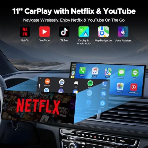 11” Wireless Carplay Screen for Car Carplay screen with Netflix YouTube apps
