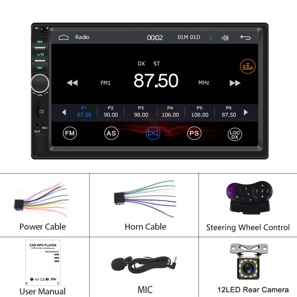 Double Din Apple Carplay Android Auto Car Stereo Radio Bluetooth 7″ Touch Screen