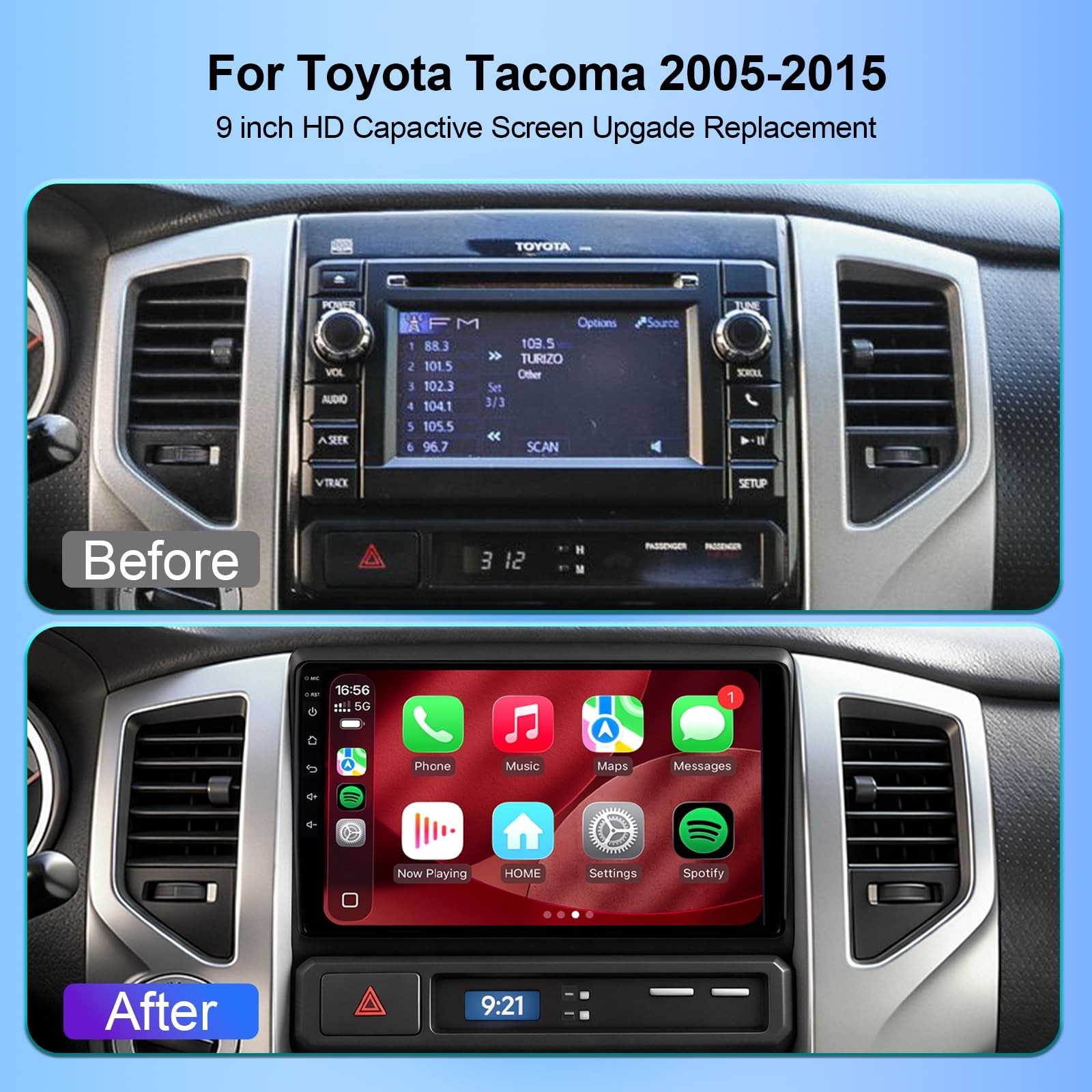 64GB Car Radio Stereo Upgrade for Toyota Tacoma 2005-2015, Plug and Play 9” …