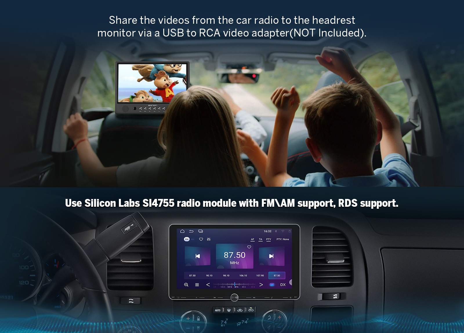 Eonon Double 2Din 10.1″ Android 13 Car Stereo GPS Radio WiFi CarPlay Audio w/CAM