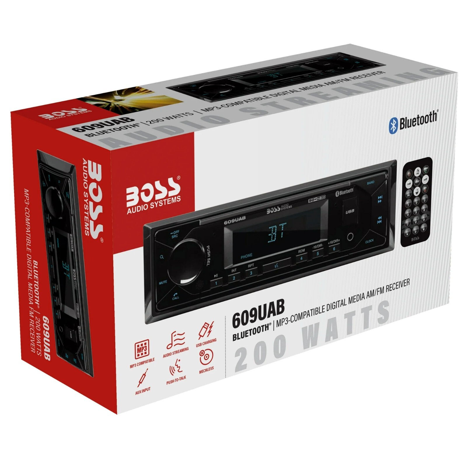 Bluetooth Audio AUX BOSS Audio Systems 616UAB Multimedia Car Stereo -Single Din