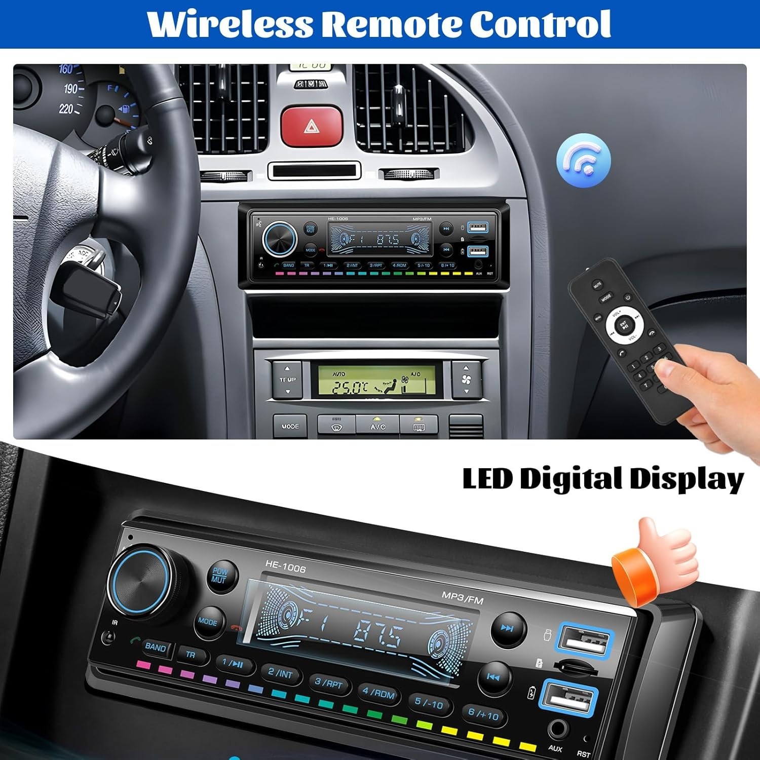 Multimedia Car Stereo with FM Radio, Quick Charge & Hands-Free Bluetooth Calling