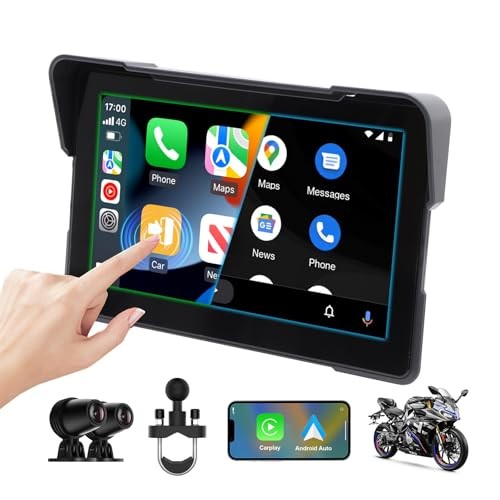 Wireless Motorcycle Carplay and Android Auto, IP67 Waterproof Smart 7″