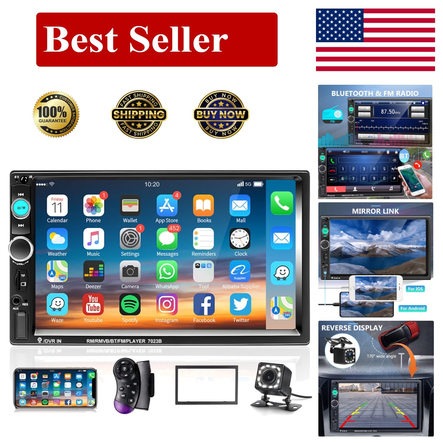Leadfan 7Inch Car Stereo Double Din Radio Touchscreen with Backup Camera Multime