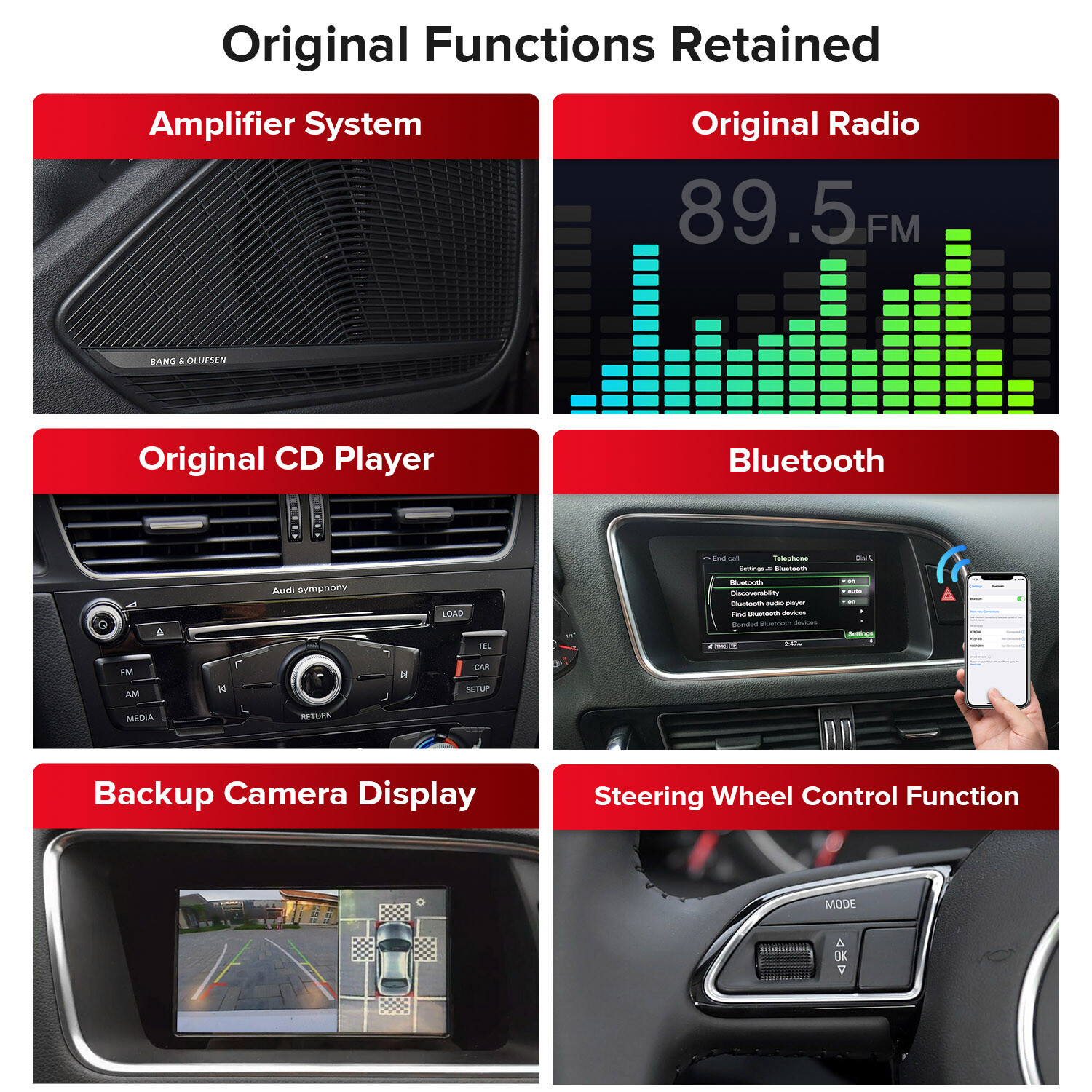 Car GPS Stereo for Audi Q5 2009-2017 Wireless CarPlay Android Auto 12.3 Inch 64G