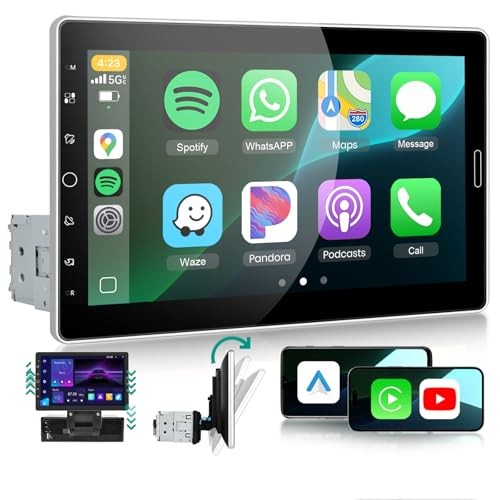 10.1 inch Single Din Car Stereo with AM/FM/RDS Wireless Carplay Android Auto,