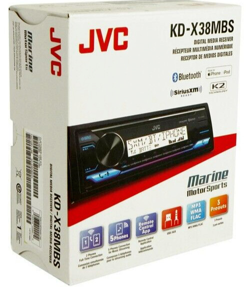 JVC KD-X38MBS Marine Bluetooth Media Player iPhone Android AM FM XM MP3 USB Aux