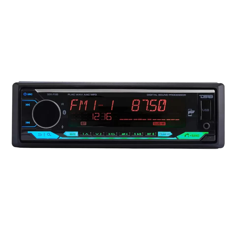 DS18 Single Din Car Stereo Receiver Built-in DSP EQ Bluetooth Sub Out SDX-P100