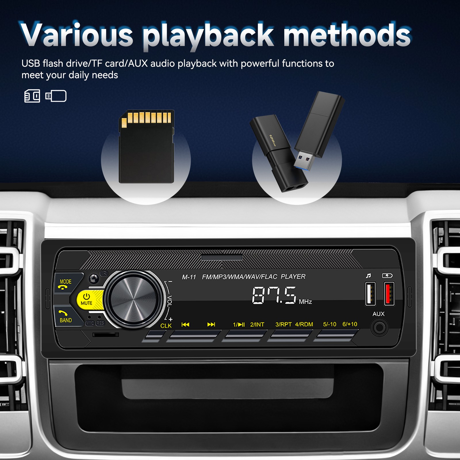 Bluetooth Vintage Car FM Radio MP3 Player USB Classic Stereo Audio Receiver AUX