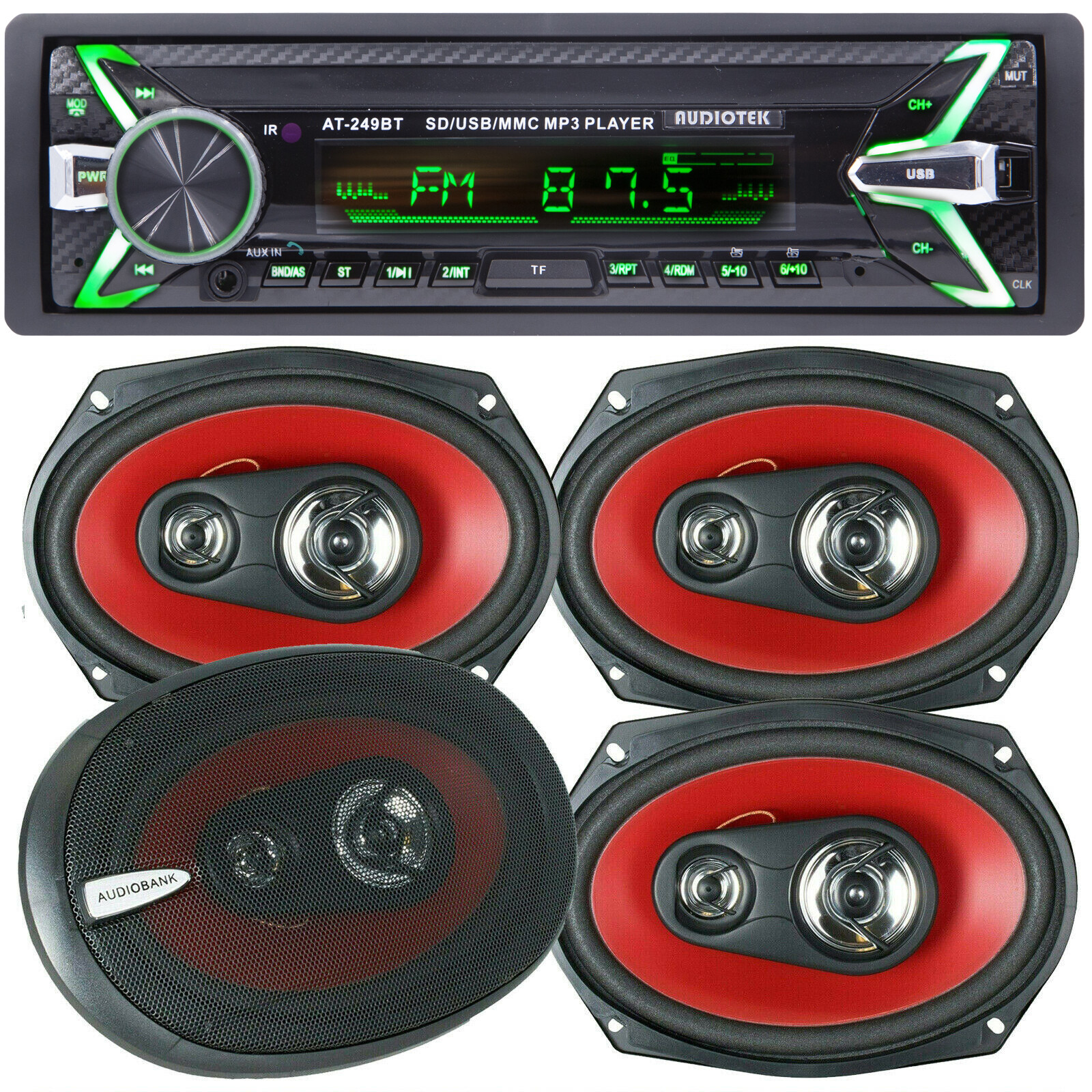 Audiotek AT-249BT Digital Receiver Bluetooth + 4x Audiobank AB-6970 6×9″ Speaker