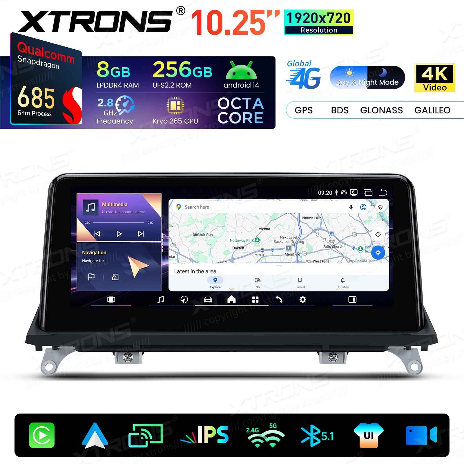 8-Core 8+256G 4G Android 14 Car Screen Retrofit Stereo For BMW X5 X6 E70 E71 CCC