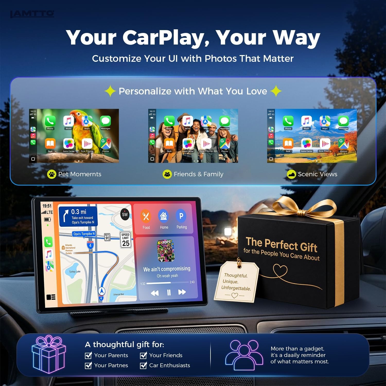 11″ Wireless Car Stereo with Apple Carplay & Android Auto,Portable Touch Screen