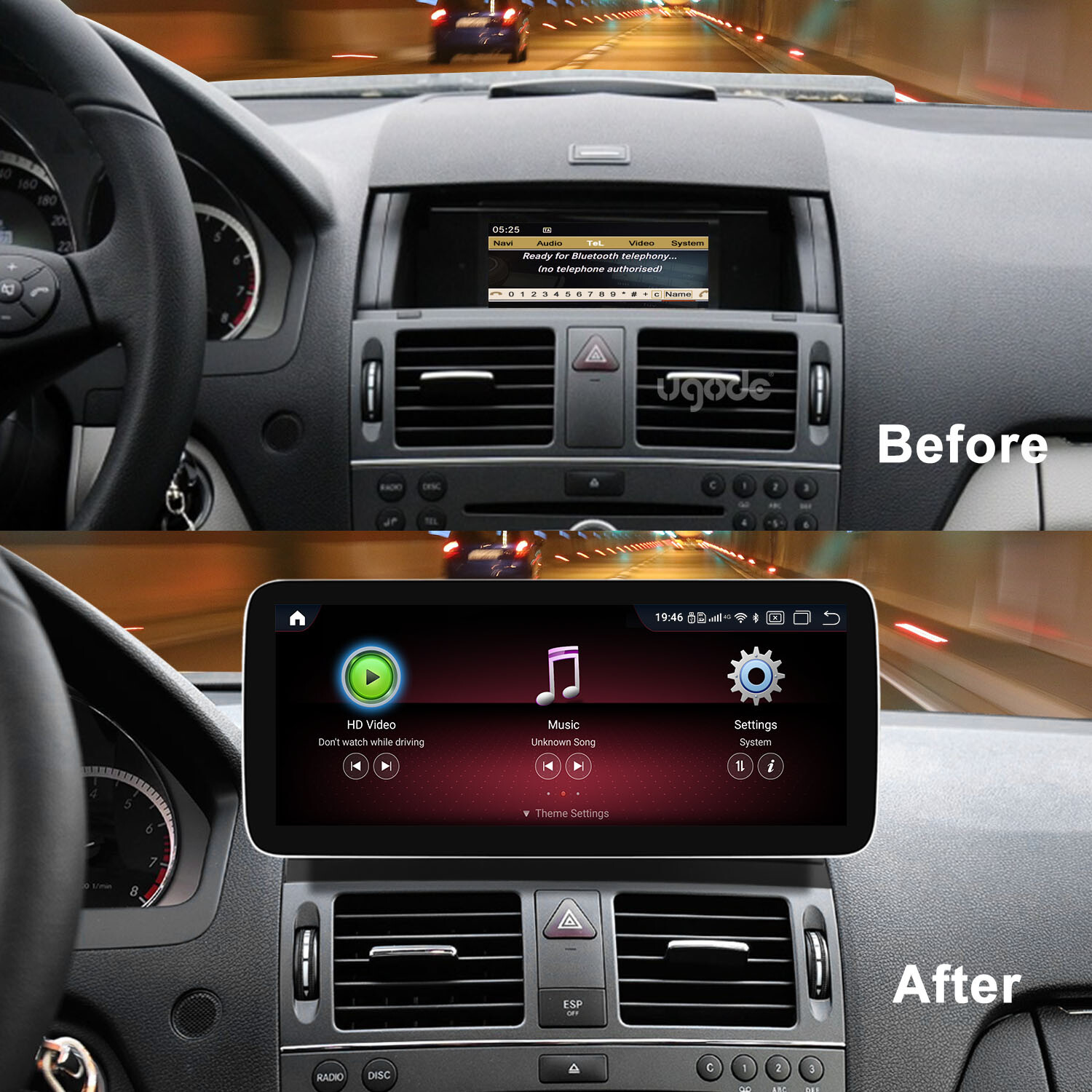 Ugode 10.25inch 4+64G Android13 Screen CarPlay Stereo Benz C class W204 NTG4.0