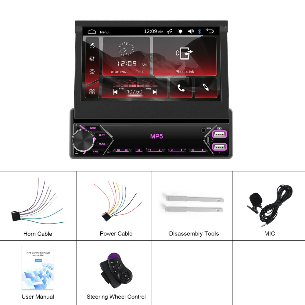 7″ Car Stereo Radio Single 1 Din Flip Out Touch Screen MP5 Player USB Bluetooth