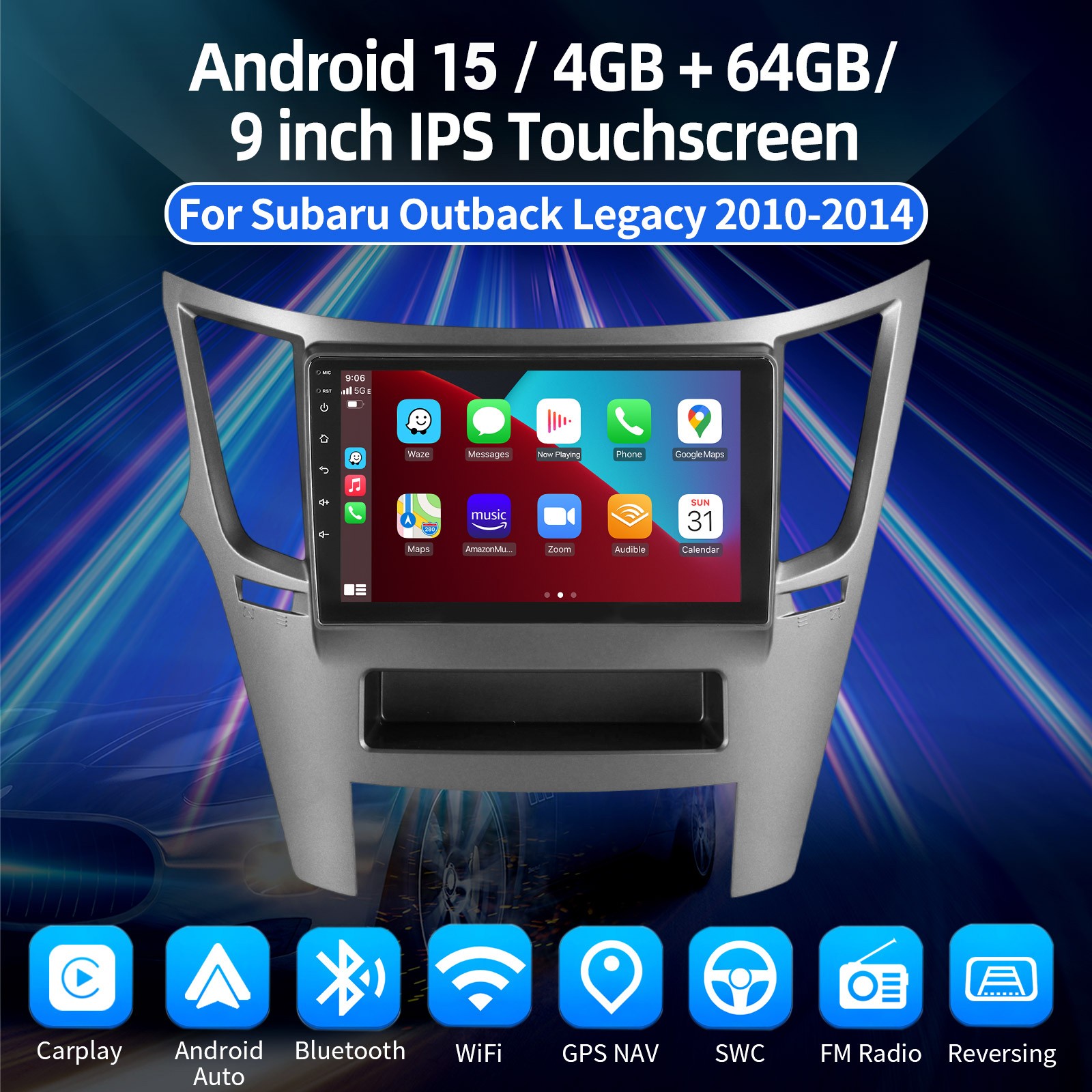 CarPlay For Subaru Legacy Outback 2009-2014 Car Stereo Radio Android 15 GPS 64GB