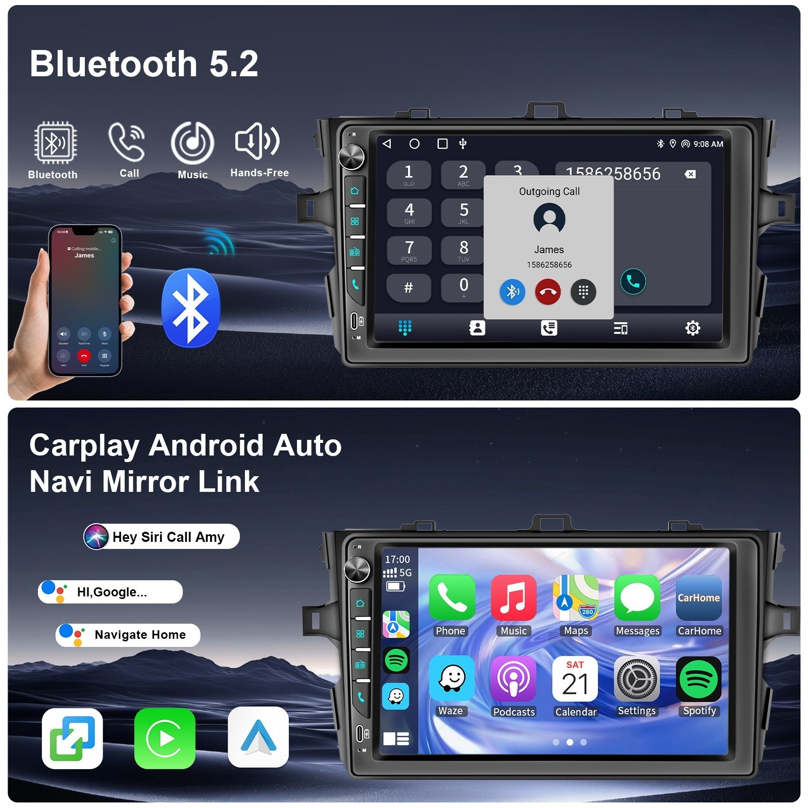 Car Stereo Radio Wireless Carplay For Toyota Corolla 2009 2010 2011 2012 2013