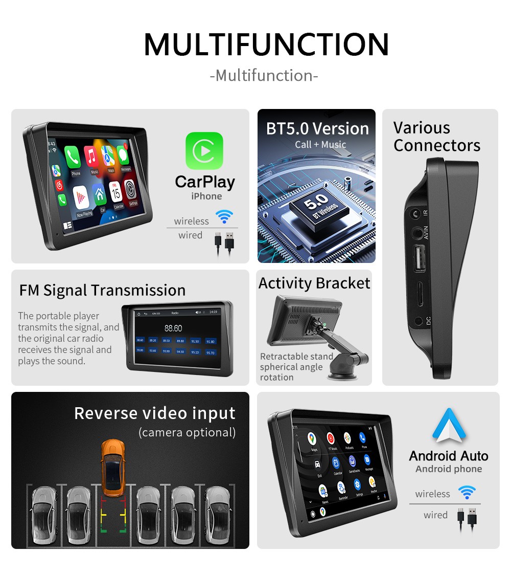 2Din 7″ HD Touchscreen Car MP5 Wireless Carplay Android Auto Bluetooth 5.0