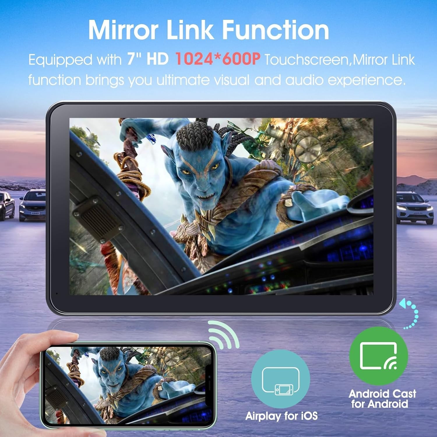 Portable Wireless CarPlay Screen for Car, 7″ HD Touch Screen for Car with Car…