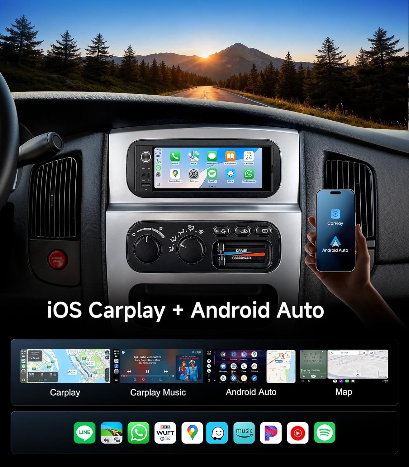 6.36″ Single-DIN Android Auto Carplay Stereo – Linux System