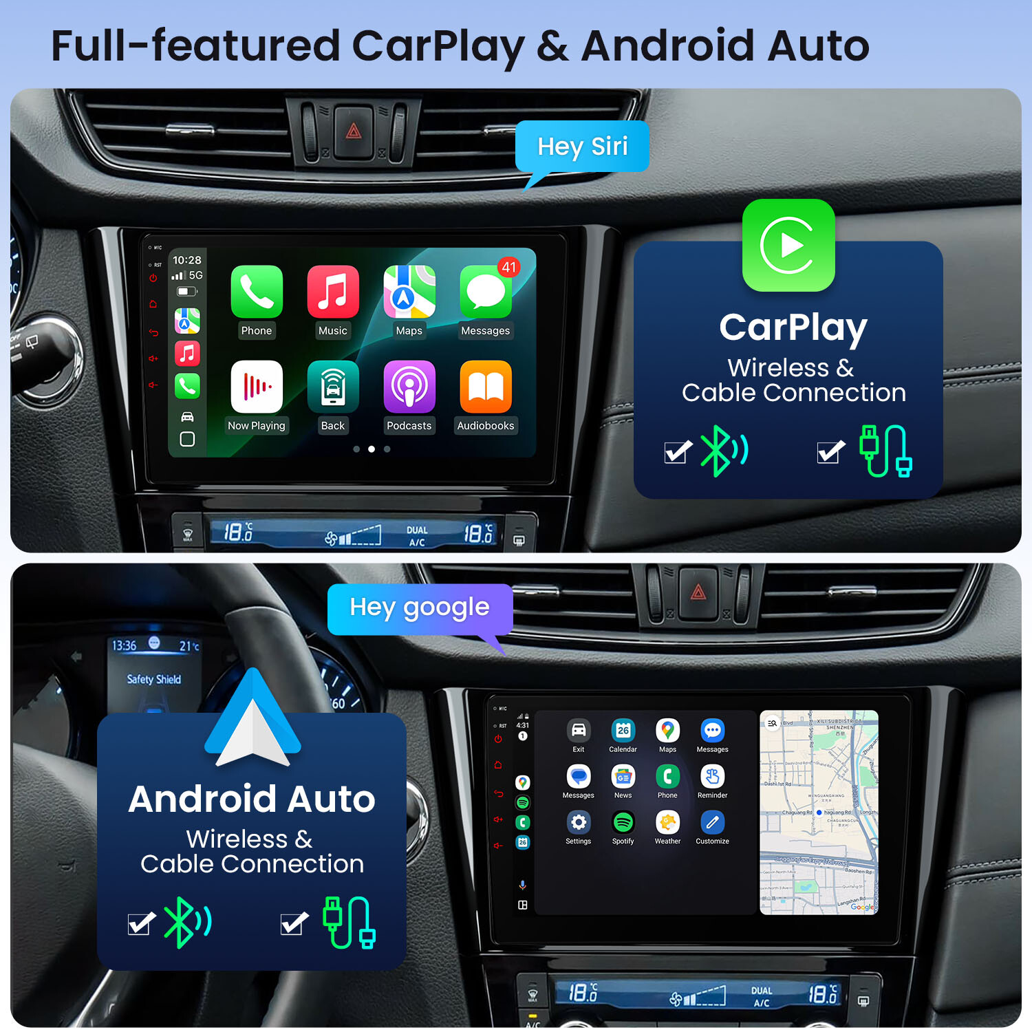 10.1″ Android Radio for Nissan Rogue 2014-2018 8-Core 4GB+64GB BT 4G LTE CarPlay