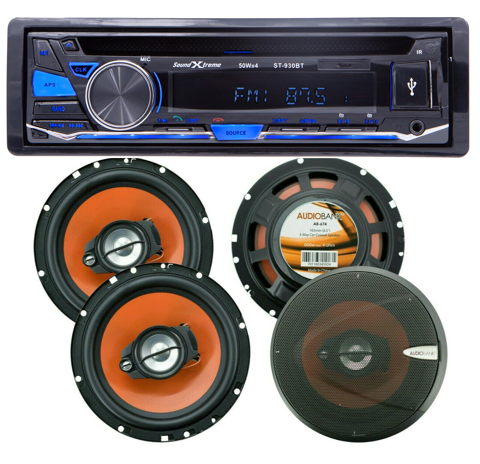 SoundXtreme Bluetooth Car Audio CD AM FM Receiver +4x Audiobank 6.5″ Speakers