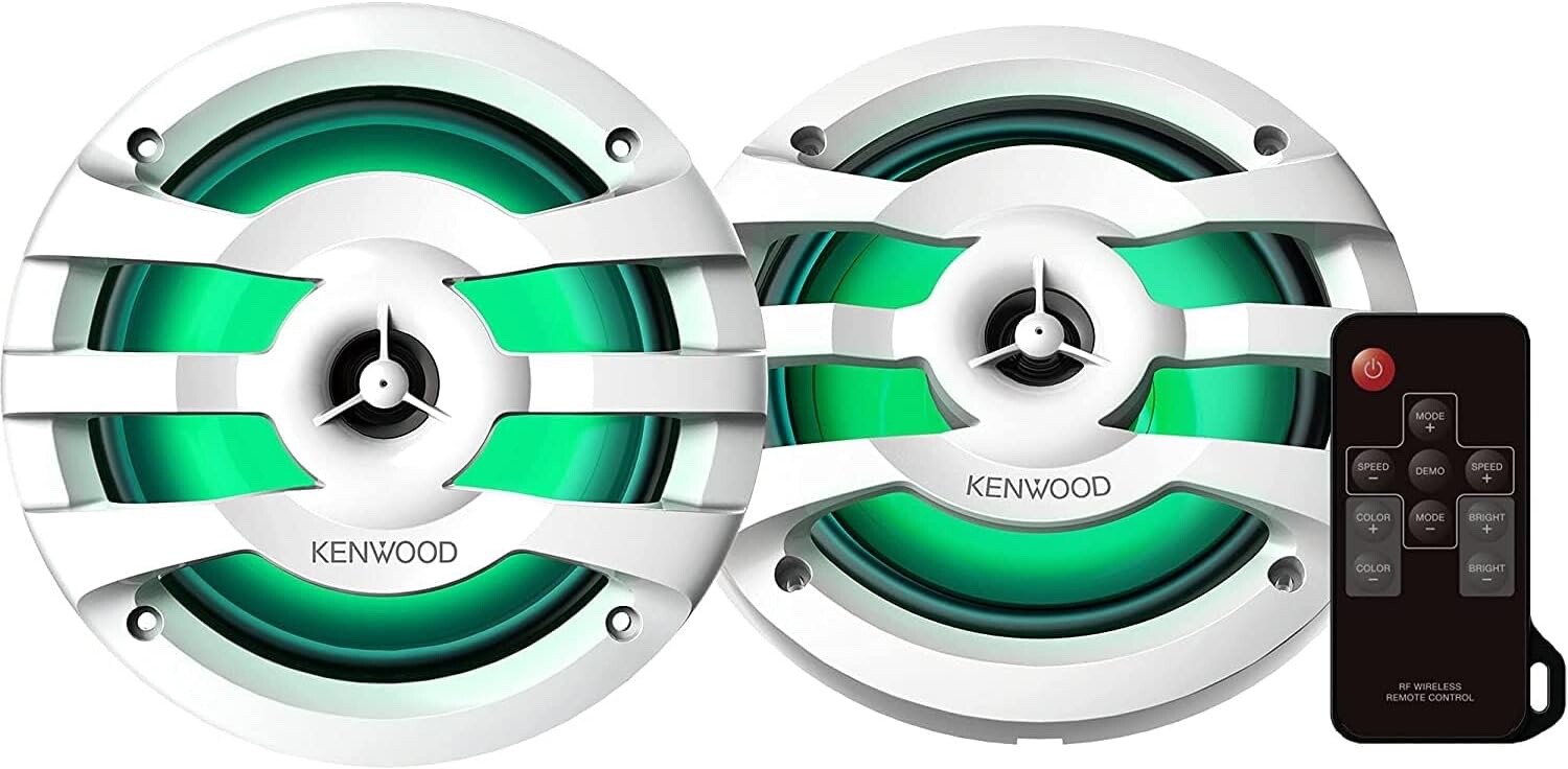 KENWOOD KMR-D382BT Marine Stereo & 2 Pairs KFC-1673MRWL 6.5″ LED Marine Speaker