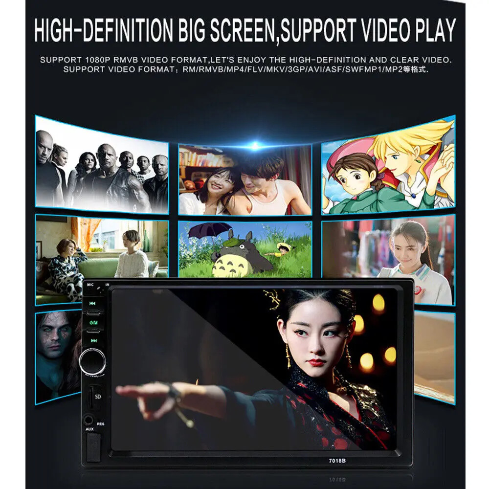 7″ Double 2 DIN Car MP5 Player Bluetooth Touch Screen Stereo Radio With Camera~