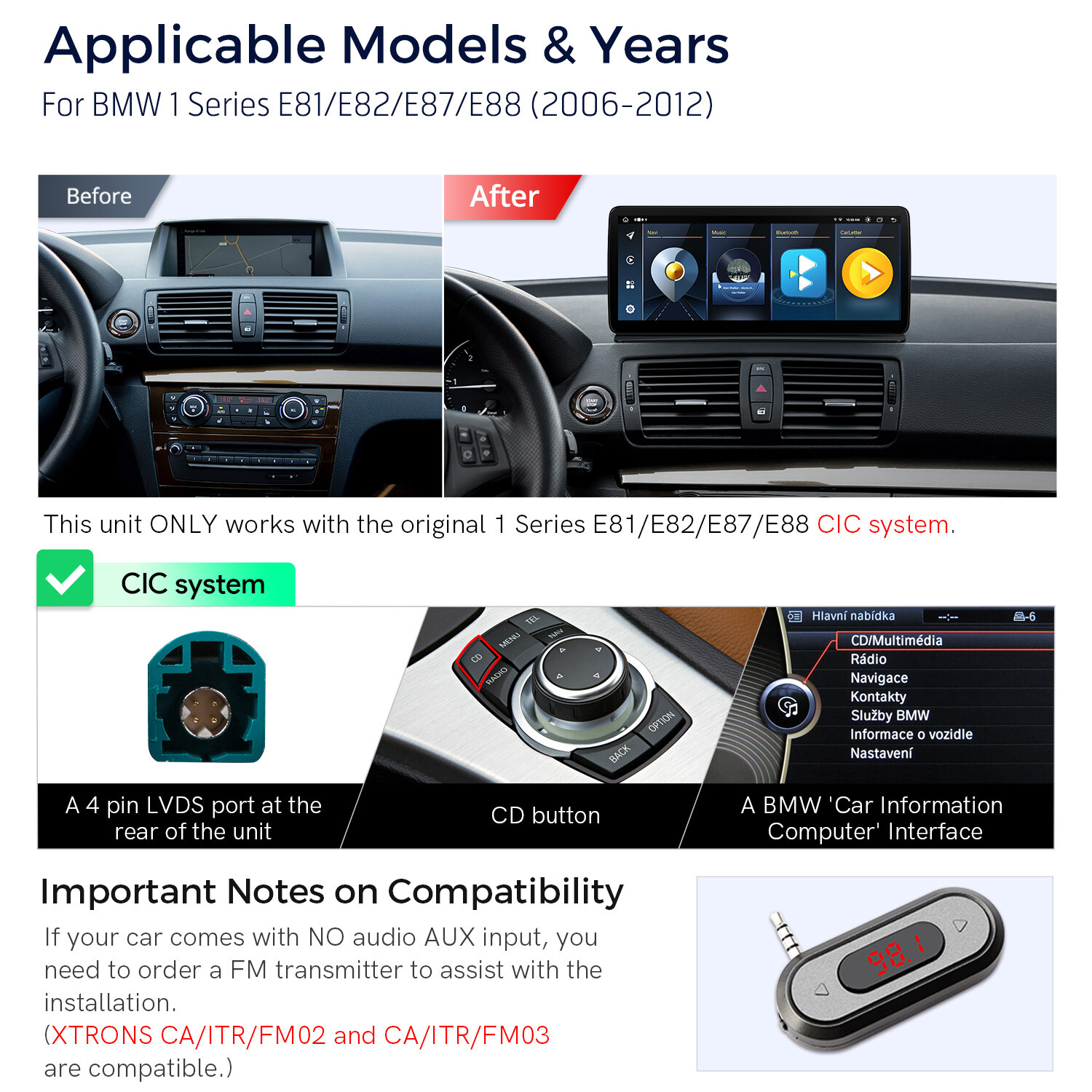 12.3″ 4G LTE Android 14 8Core Car Stereo GPS DSP For BMW 1er E81 E82 E87 E88 CIC