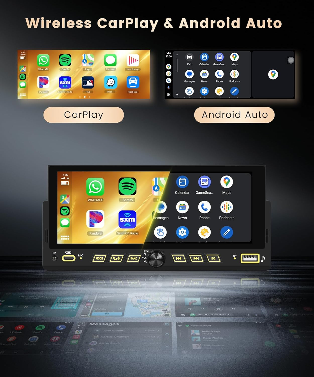 Single DIN Car Stereowireless Carplay Android Auto, 6.86-Inch Touch Screen Car R