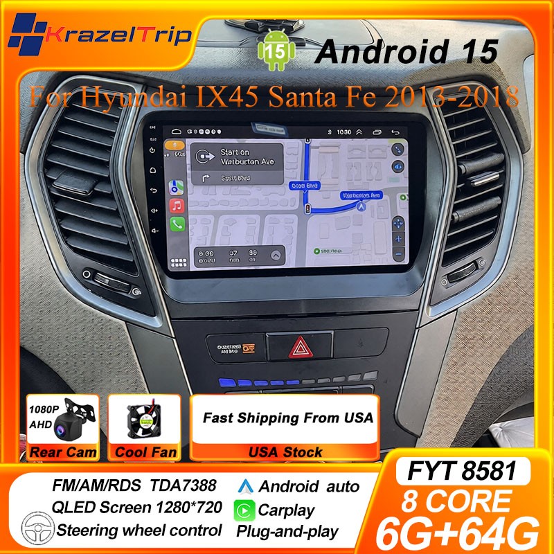 Car Stereo Radio For Hyundai IX45 Santa Fe 2013 – 2018 Android 15 Carlpay Navi