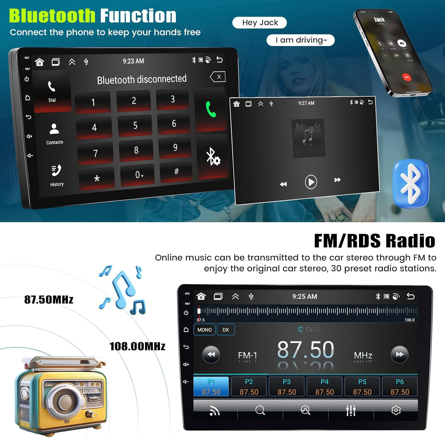 [8-Core 4+64GB] Android 13 Double Din Car Radio Stereo with Wireless Carplay&And
