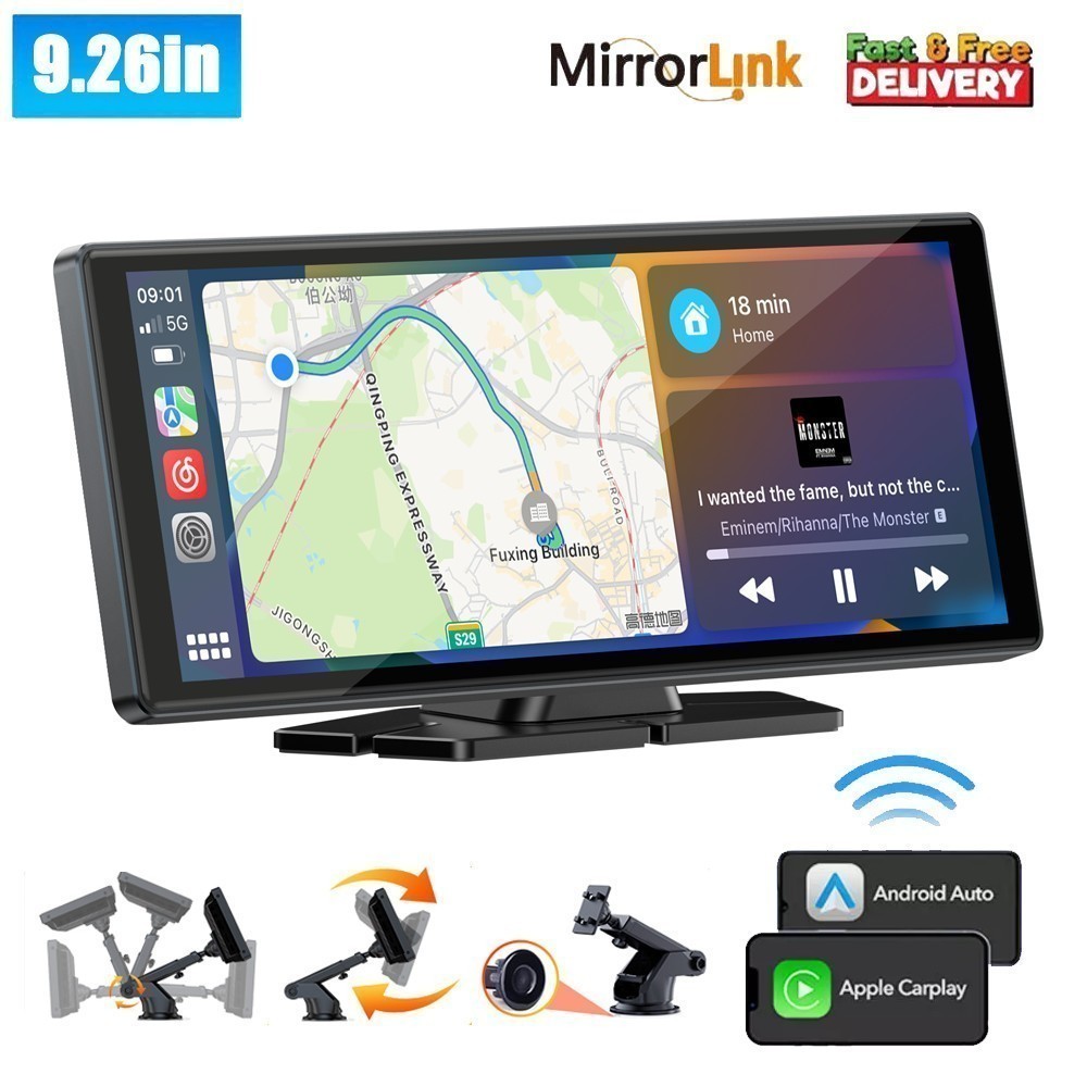 9.26 inch Portable Wireless Apple Carplay&Android Auto Car Stereo Radio Head