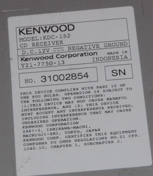 Kenwood CD Receiver Model KDC-152.