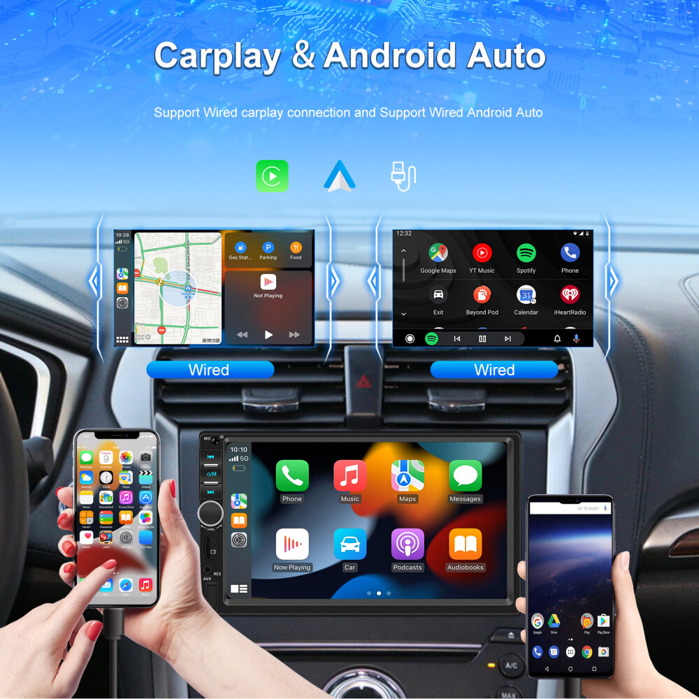 7″ Double 2DIN Carplay Car Radio Android Auto Bluetooth USB FM Mirror Link +Cam
