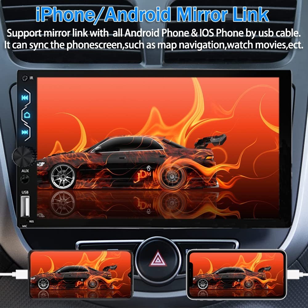Double Din Car Stereo with 7″ Full HD Touchscreen, Bluetooth, Carplay, Android A