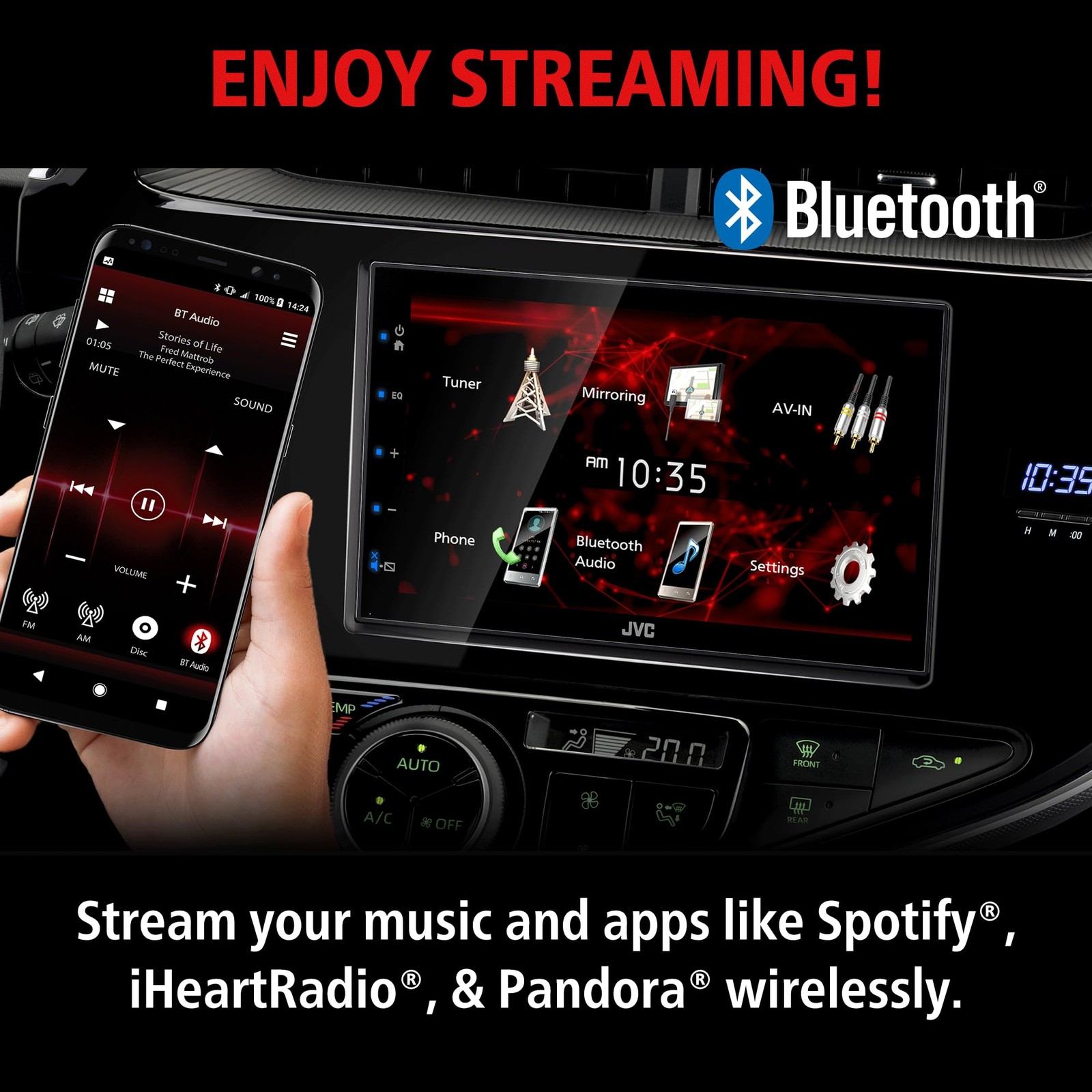 JVC KW-M180BT Double DIN 6.8″ Screen Bluetooth USB Multimedia Stereo Receiver
