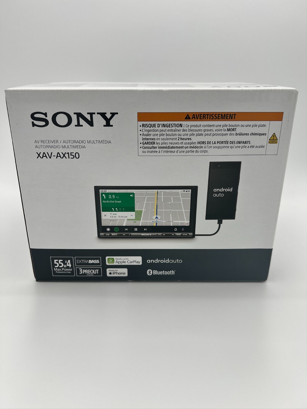 Sony XAV-AX150 Double DIN Media Receiver Apple CarPlay Android Auto Bluetooth