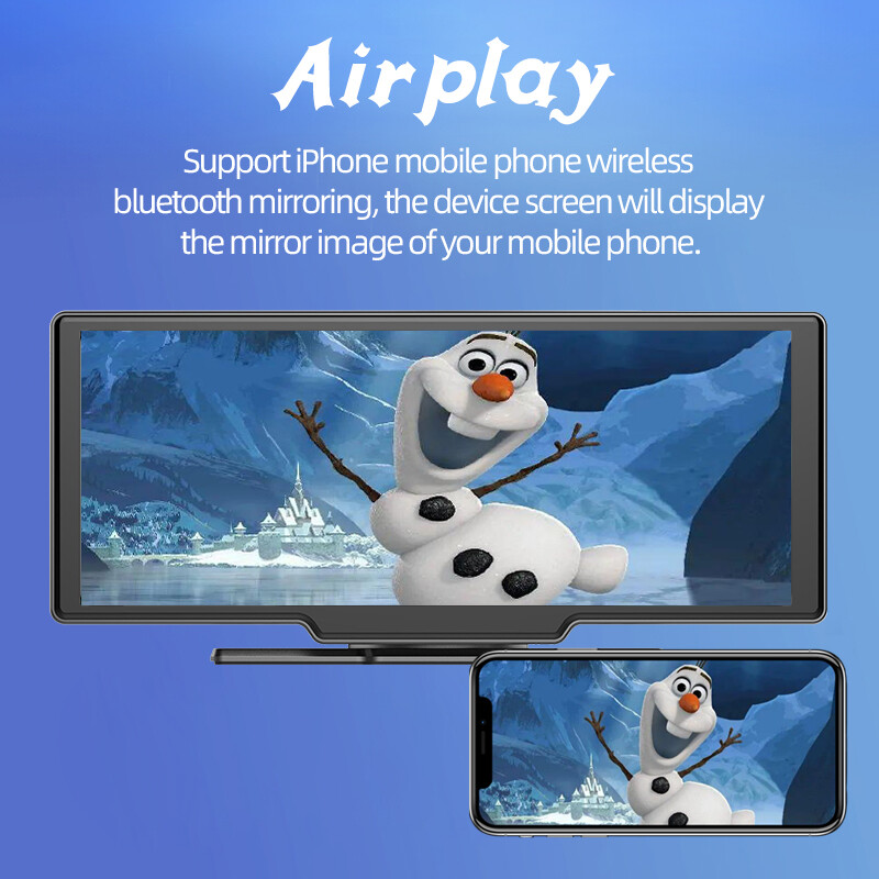 10″ Portable Touchscreen Wireless Carplay/Mirror Radio Car Stereo 2K Dash Cam BT