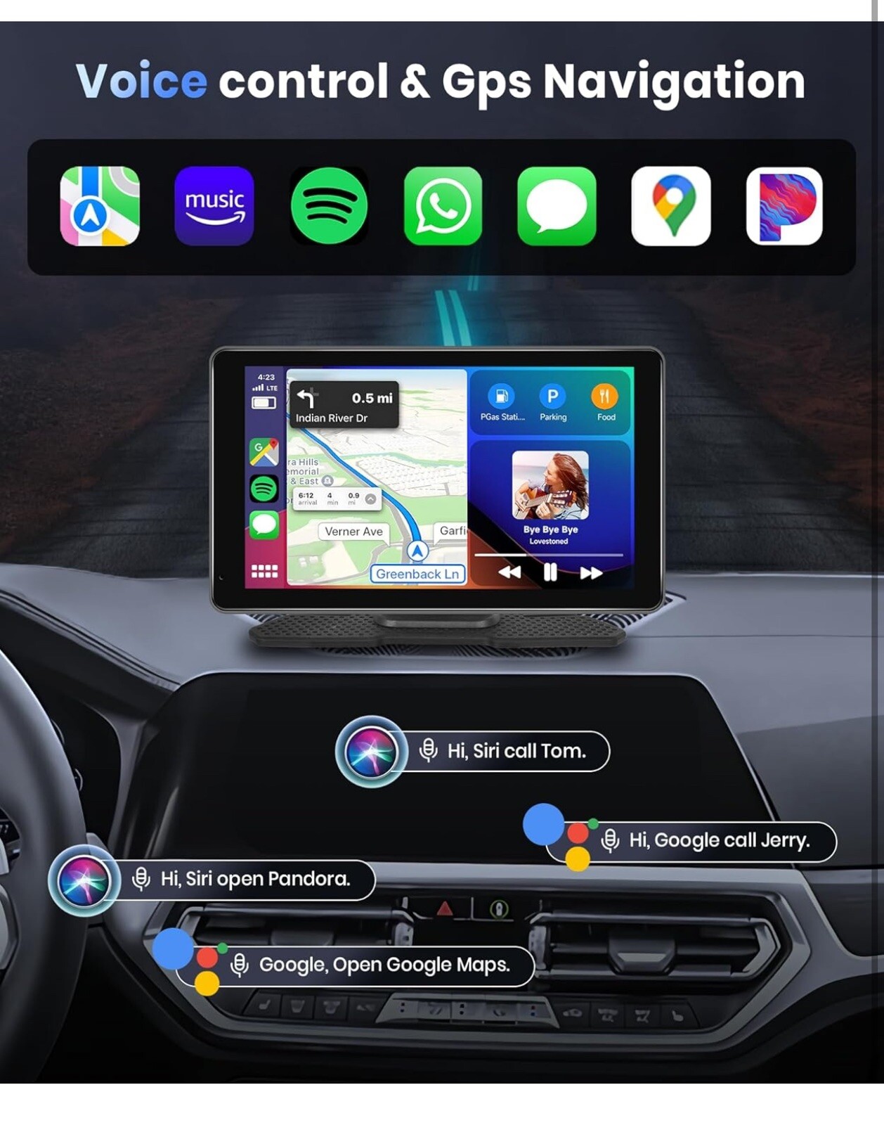 Podofo Wireless Carplay Screen for Car, 7 inch HD IPS Touch Screen Portable Radi