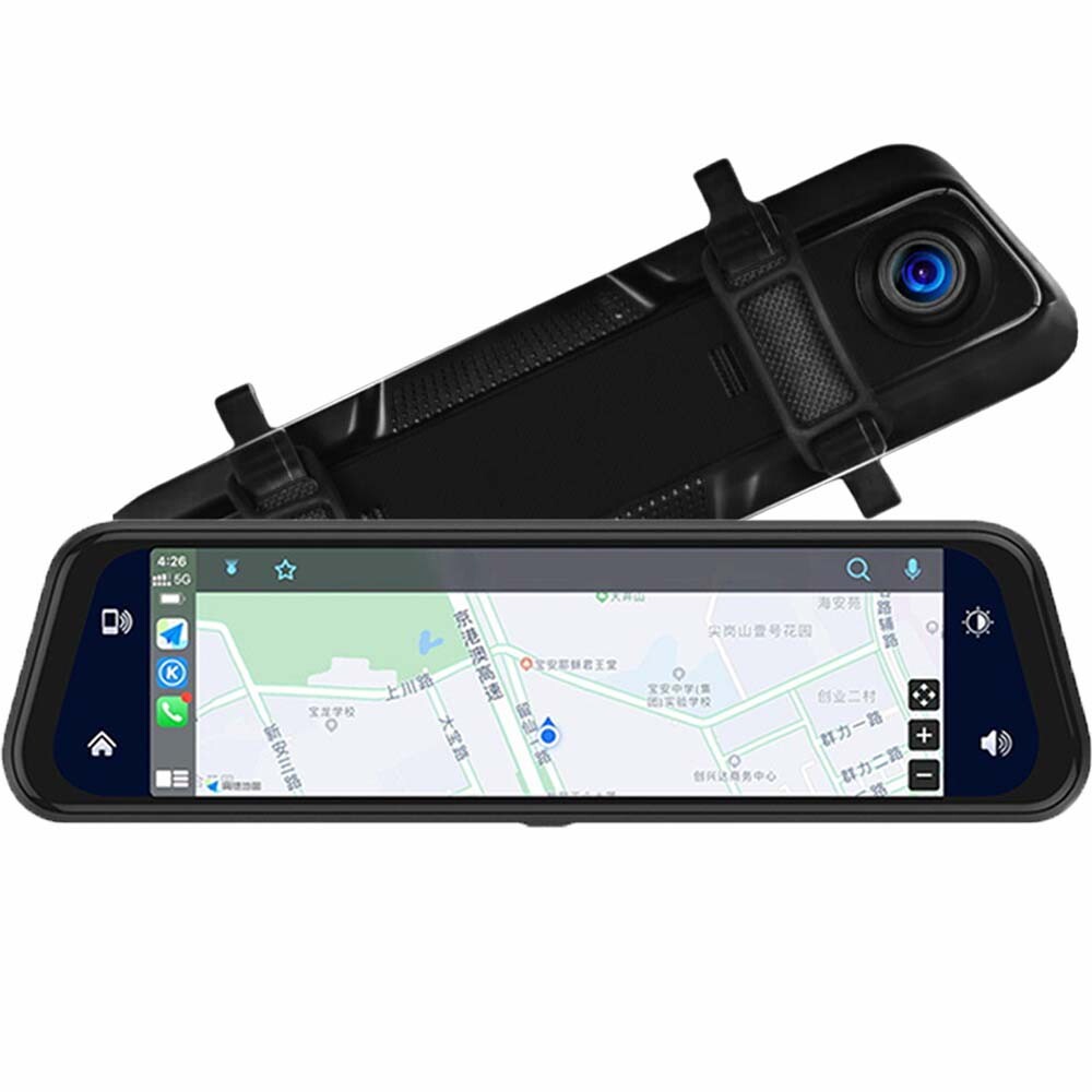9.66″ Car Dash Cam Wireless Apple CarPlay Android Auto Dual Front & Rear Camera