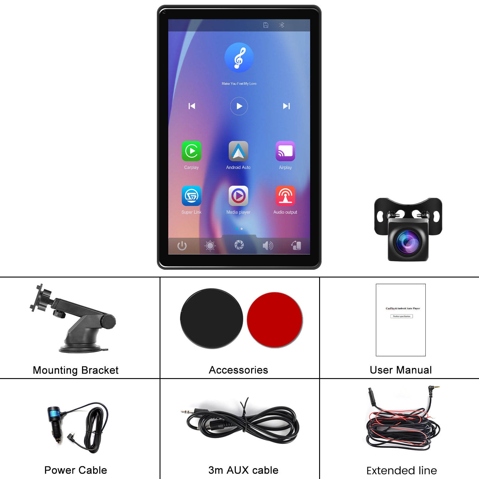 8″ Touch Screen Apple CarPlay Android Auto Horizontal Vertical Switching Display