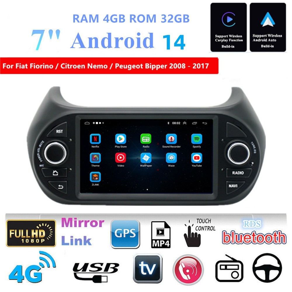 Fit For Fiat Fiorino 2008-2017 For Carplay Radio Stereo 7in Android 14 GPS 4+32G