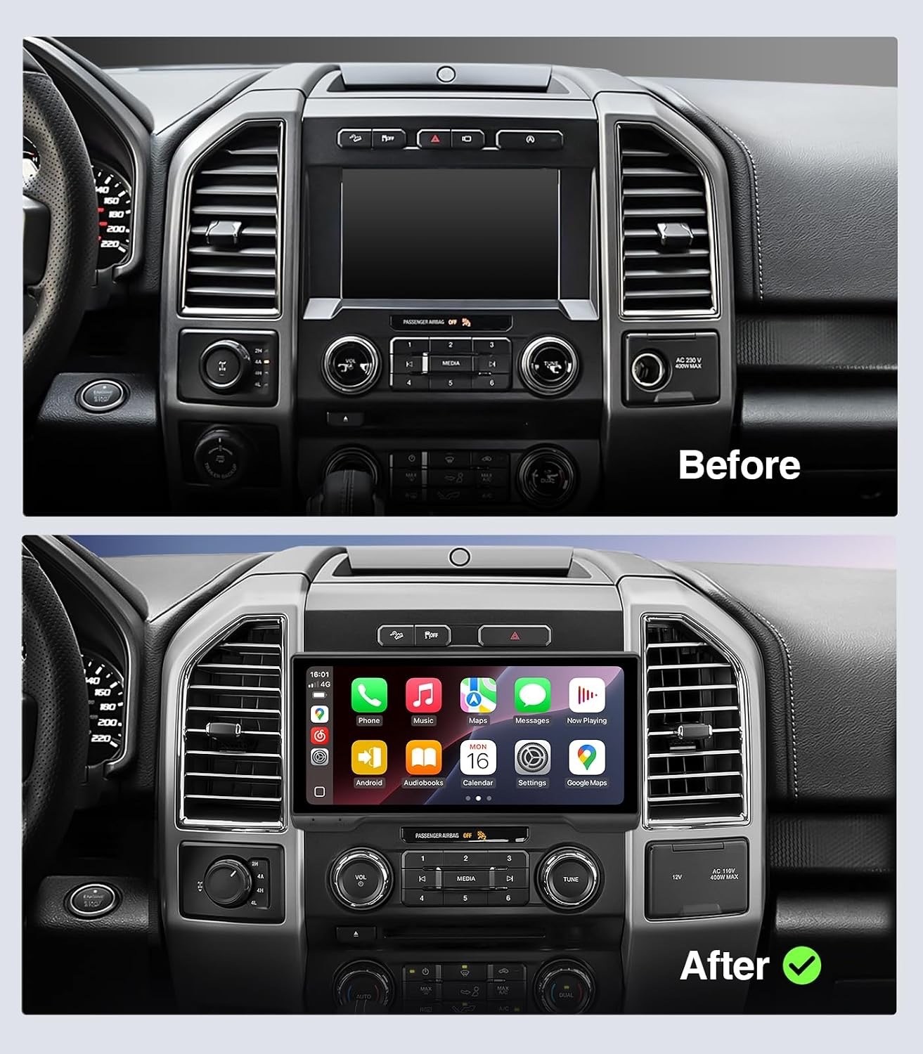 10.33″ QLED Radio for Ford F150/F250/F350, 4+64GB, Read for Compatible Years