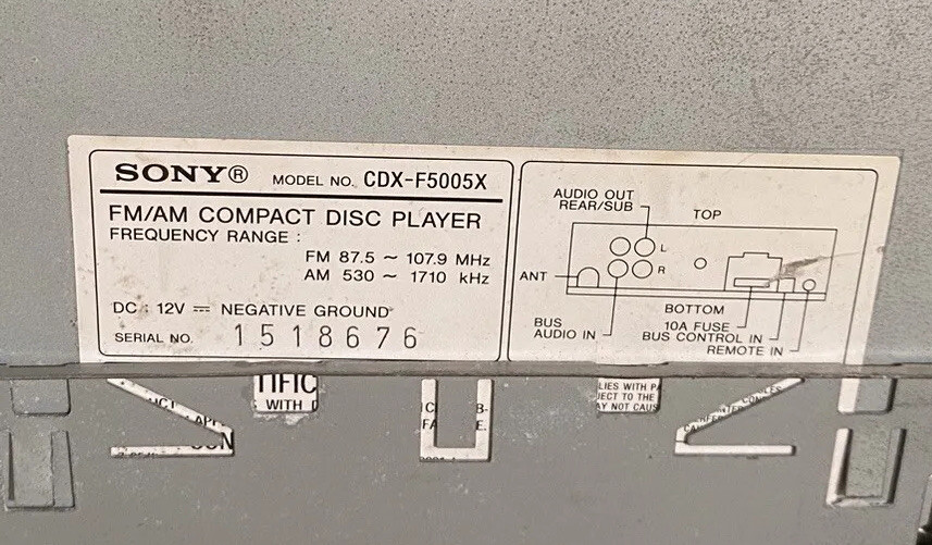 Sony CDX-F5505X FM/AM CD Player Changer Control w/ Xplod Deck Face Plate Used