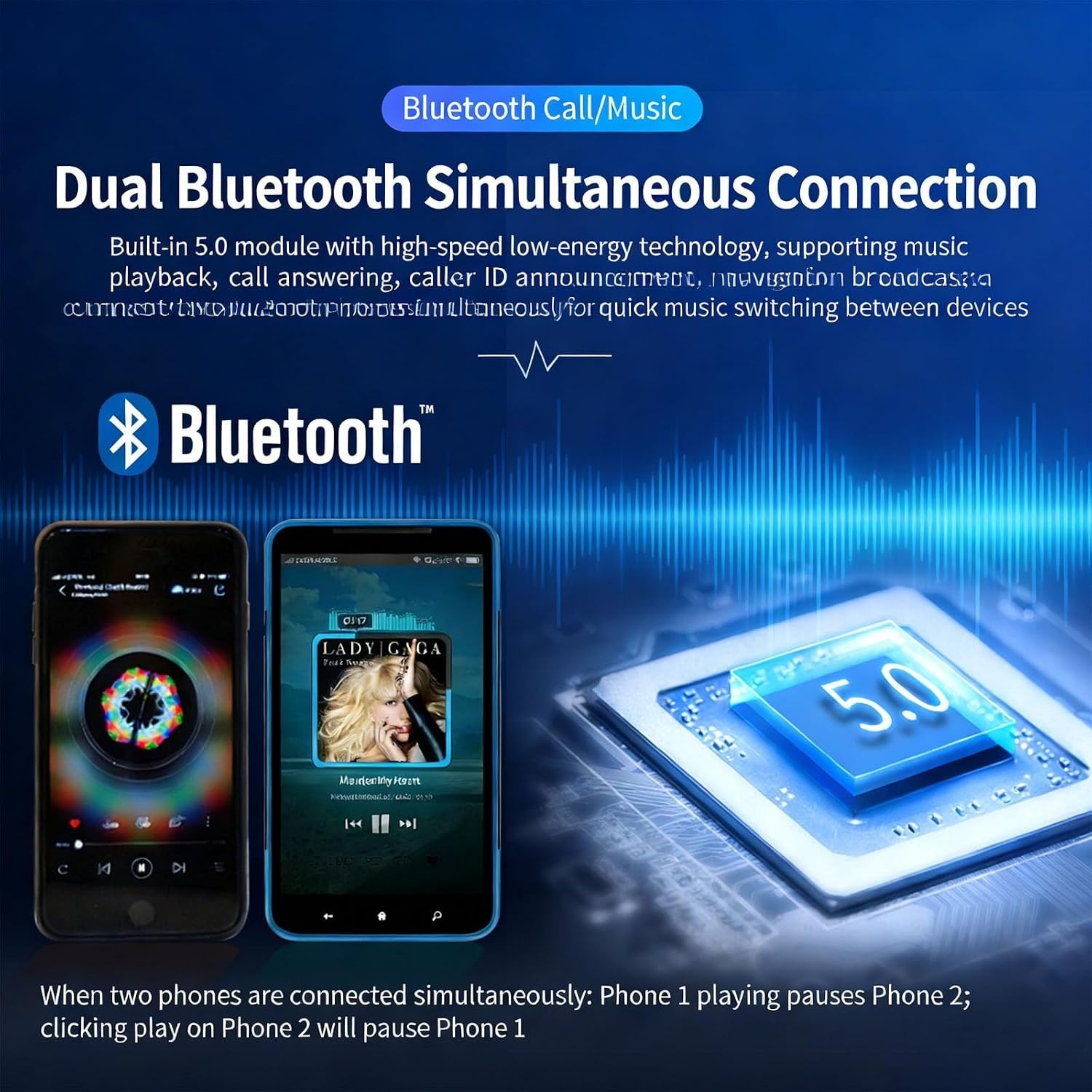 Hands-Free Bluetooth Car Stereo with Quick Charge USB and Dynamic Sound Effects