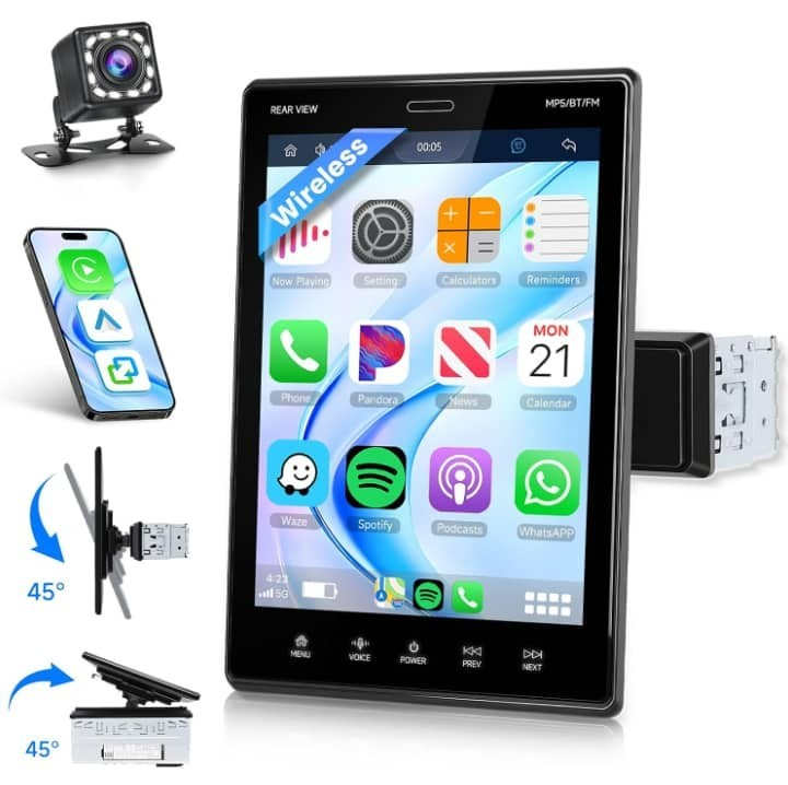 9.5 Inch Wireless CarPlay & Android Auto Single DIN Car Stereo Rotatable Touchsc