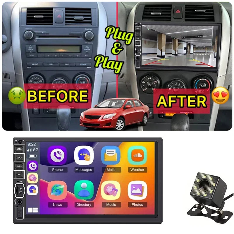 7″ Double 2 DIN Car Stereo Radio MP5 Touch Screen Bluetooth FM + Rear Camera//
