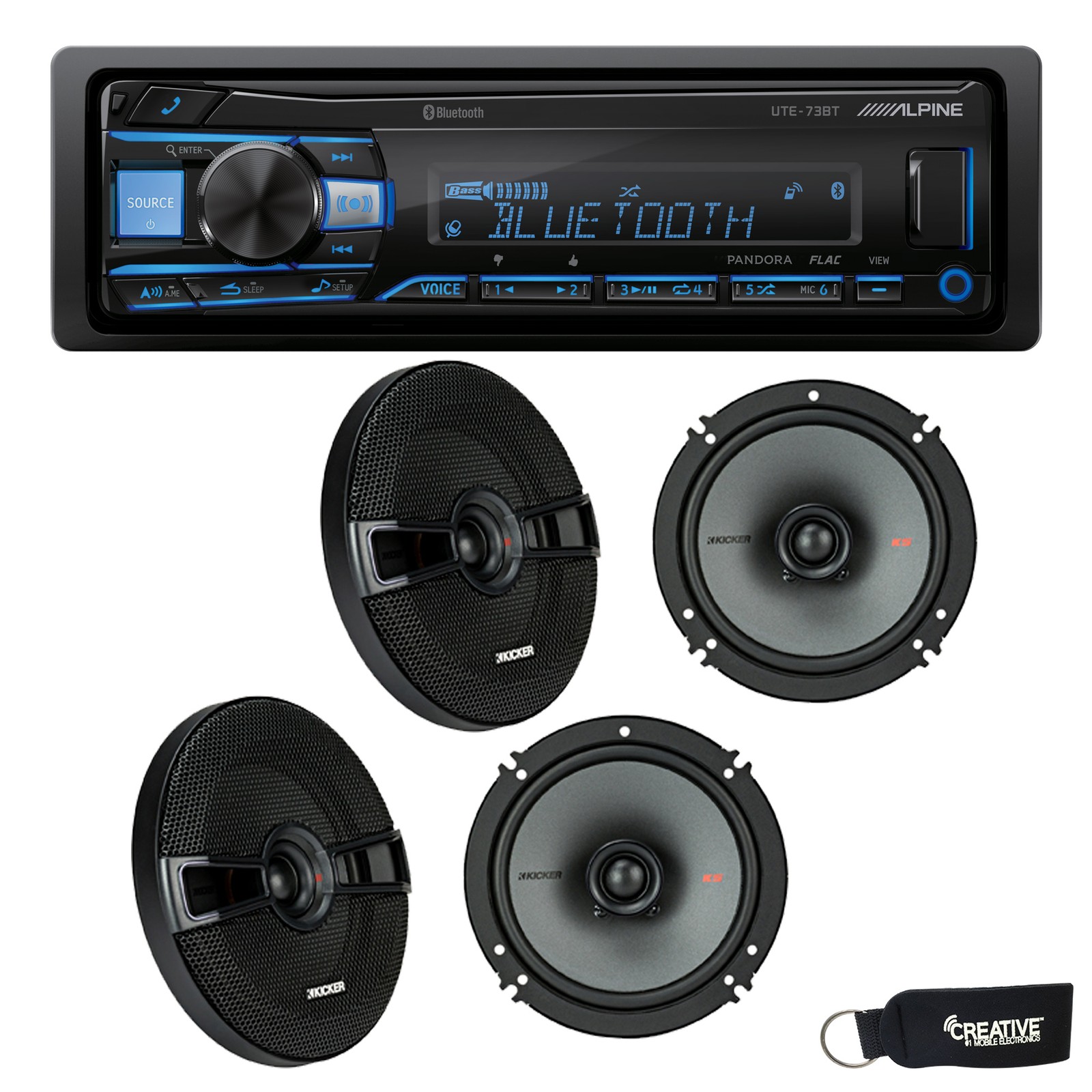 Alpine UTE-73BT BT Receiver No CD Two Pairs of Kicker 44KSC6504 6.5″ Speakers