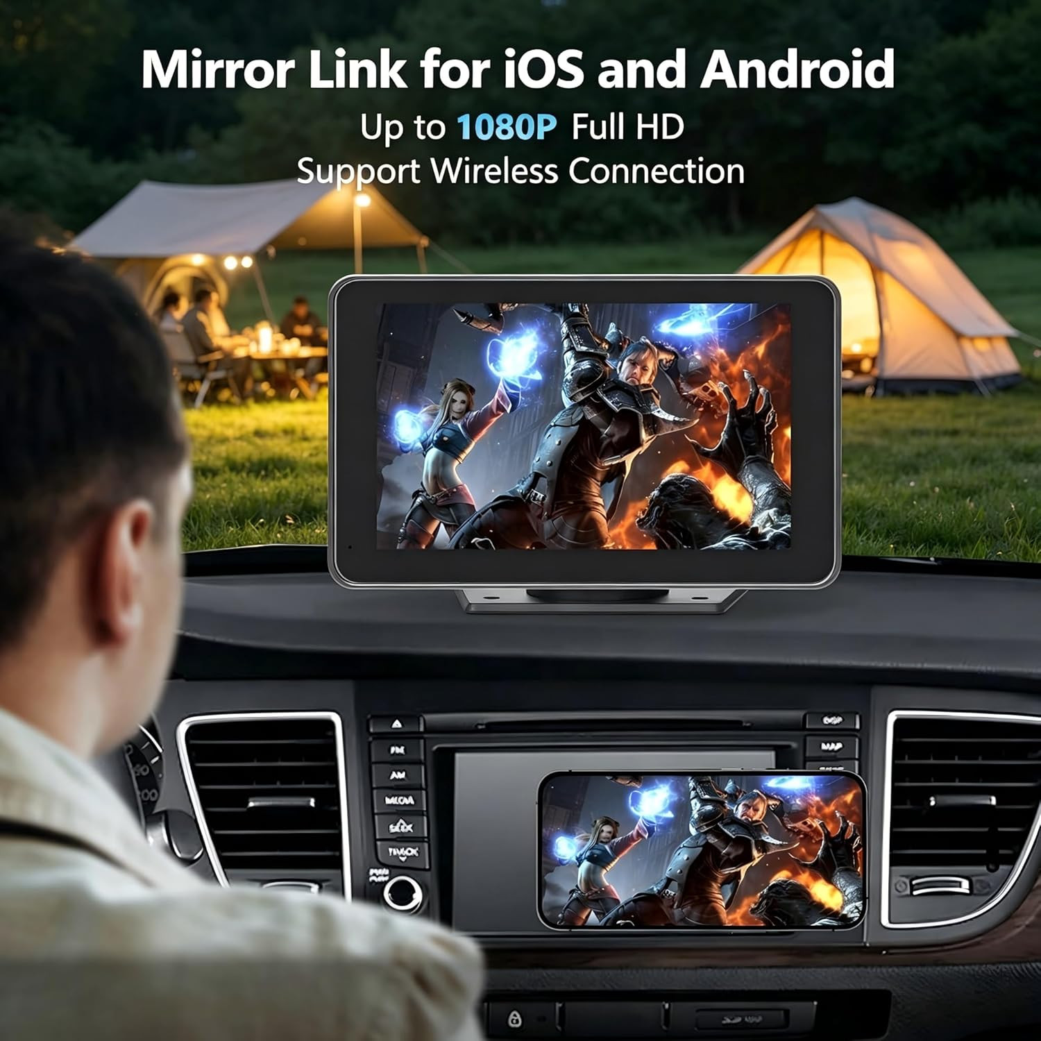 Carplay Screen for Car with Apple Carplay/Android Auto, 7″ Wireless Car Stereo,