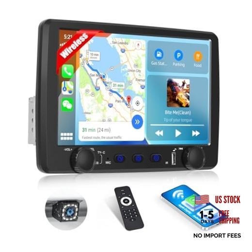 Single Din Car Stereo with Wireless Carplay&Android 9 Inch with Carplay&Button